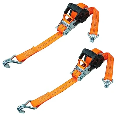 Afbeelding van PETEX 2 x automatische ratelspanband, zelfoprollend, 1 delig, 5 m 35 mm, 1.000/2.000 daN, tot 2000 kg, oranje, dubbele punthaken