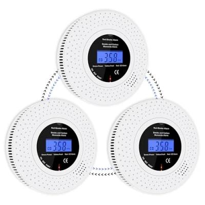 Afbeelding van Scondaor Draadloze Onderling Verbonden Rook en Koolmonoxidemelder, Vooraf Aangesloten Rookmelders, Inclusief Vervangbare AA Batterij, Koolmonoxidemelder met LCD Display, Set van 3