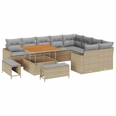 Afbeelding van vidaXL 12 delige Tuin Sofa Set met Kussens Beige Poly Rattan Acacia