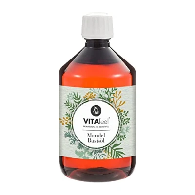 Afbeelding van VitaFeel Amandelbasisolie, 1 verpakking (1 x 500 ml) veganistisch, vrij van gentechniek, ideaal voor huid en haarverzorging, aromatherapie als basisolie massageoliën of natuurlijke