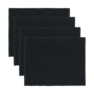 Afbeelding van LINUM UNI Decoratieve set van 4 Placemats voor Eettafel 35x46 cm, 100% Geribbeld Katoen, Machinewasbaar, Zwart