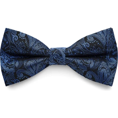 Afbeelding van Zijden voorgestrikte vlinderdas met marineblauw en lichtblauw paisleymotief