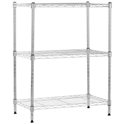 Afbeelding van Amazon Basics Smalle opbergeenheid, 3 planken, planken en poten verstelbaar in hoogte, draagkracht maximaal 340 kg, chroom, 34 x 58,9 76,2 cm (d b h)