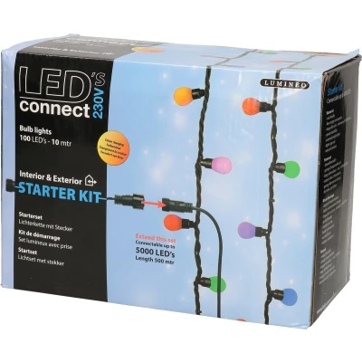Afbeelding van Koppelbare Kerstverlichting gekleurd 100 lampjes lichtgordijn
