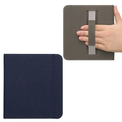 Afbeelding van kwmobile E reader hoesje geschikt voor Kobo Libra Colour hoes Canvas eReader flip case cover met handband In donkerblauw