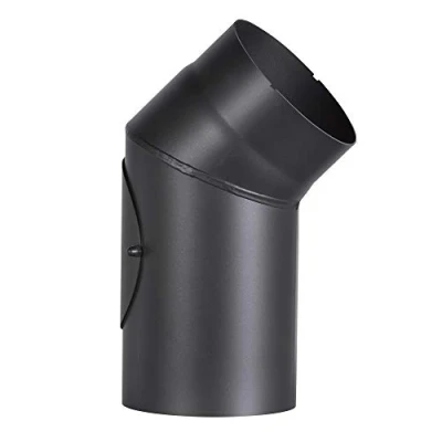 Afbeelding van FireFix R150/B4 Kachelpijpboog van 2 mm dik staal (rookbuis) in 150 diameter, voor kachels en haarden, Senotherm, zwart, 45 graden, met reinigingsdeur