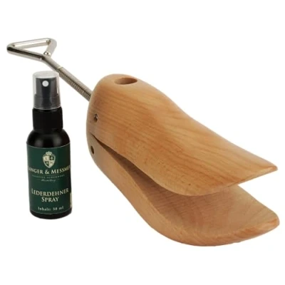 Afbeelding van Langer &amp; Messmer schoenspanner en laarsstretcher voor de teenbox heren tegen drukkende schoenen gemaakt van massief beukenhout incl. leerrekspray 50 ml, beukenhout., 44 47