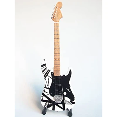 Afbeelding van Van Halen miniatuur gitaar met zwarte strepen wit