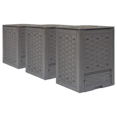Afbeelding van Compostbakken 3 st 900 L 60x60x83 cm kunststof rattan bruin
