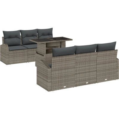 Afbeelding van vidaXL 7 Piece Tuin Sofa Set met Kussens Grijs Poly Rattan