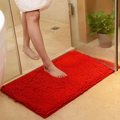 Afbeelding van ele ELEOPTION Zachte shag badmat tapijt keuken deur manier voeten mat anti slip strip absorberende deurmat badkamer douche tapijten Shaggy tapijt, rood, 60 x 90 cm