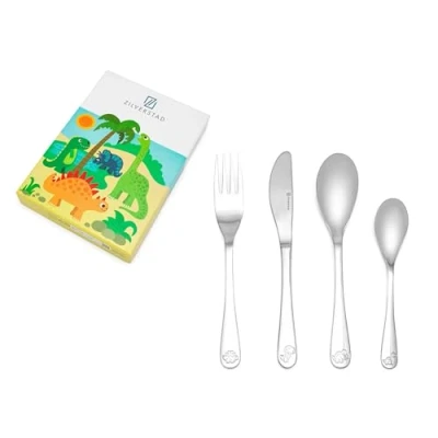 Afbeelding van Kinderbestekset Zilverstad Dino&#039;s (4 Delig)