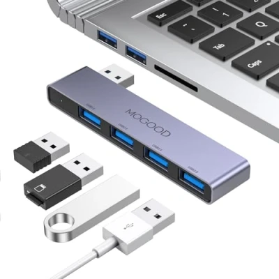 Afbeelding van USB Hub voor Laptop, MOGOOD 3.0 Splitter Ultra Slim Data [Opladen niet ondersteund] Multi Port Expander Adapter Station Mac,Printer, Flash Drive,Mobile HDD