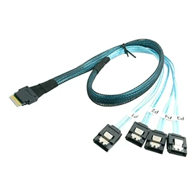Afbeelding van Cablecc Slim Line SAS 4.0 SFF 8654 4i 38pin Host naar 4 SATA 7pin Doel Harde Schijf Fanout Raid Kabel 50cm SF 100 103 105 LIJST to SATA*4
