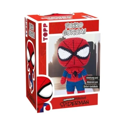 Afbeelding van Funkogurumi Spiderman. Das inofizielle Häkelset: Anleitung, Garn in 4 Farben (63% Baumwolle, 37% Polyacryl), Füllwatte, Stickgarn, Häkelnadel 2,5 mm, Sicherheitsaugen, Maschenmarkierer
