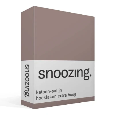 Afbeelding van Snoozing Katoen satijn Hoeslaken Extra Hoog Tweepersoons 120x200 cm Taupe