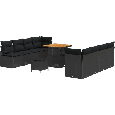 Afbeelding van vidaXL 11 delige Tuinbank Set met Kussens Zwart Poly Rattan Acacia
