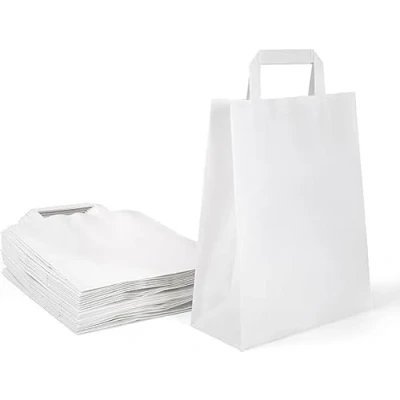 Afbeelding van Inoverse 250 stuks papieren draagtassen, cadeauzakjes, 18 + 08 x 22 cm zakken met handvat, witte kraftpapieren zakken, voor winkelen, grote