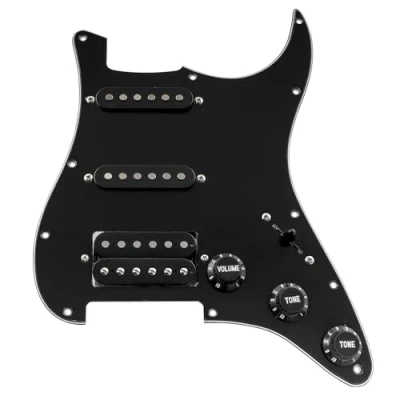 Afbeelding van Musiclily Pro HSS 11 Schroefgaten Strat Pickguard Loaded Slagplaat met Alnico 5 Pickups Set Stratocaster stijl Elektrische Gitaar,3 laags Zwart
