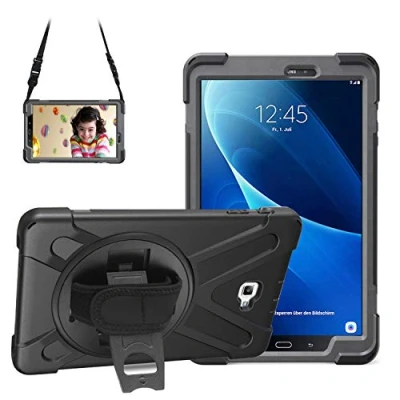 Afbeelding van Gerutek Hoesje voor Samsung Galaxy Tab A6 10.1 2016, SM T580/T585 schokbestendig met 360 draaibare standaard, hand/schouderriem valbescherming, robuuste hoes 10.1, zwart