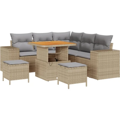 Afbeelding van vidaXL 8 delige Tuin Sofa Set met Kussens Beige Poly Riet Acacia