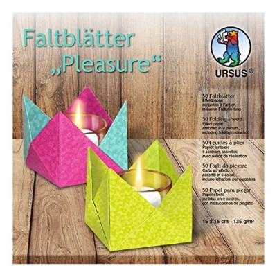 Afbeelding van Ursus 3305599 vouwbladen Pleasure, 135 g/m², ca. 15 x cm, 50 vellen in 9 kleuren, effectpapier, aan beide zijden bedrukt, inclusief vouwhandleiding, ideale basis voor creatief knutselwerk