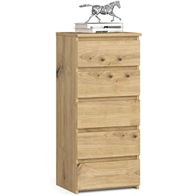 Afbeelding van AKORD dressoir met 5 schuifladen, ladekast, kledingkast, plank, robuust, universeel design, kunsthandwerk eiken