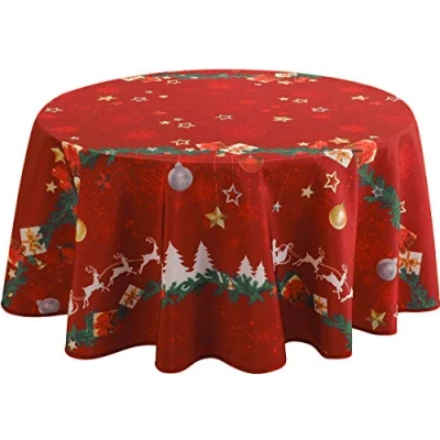 Afbeelding van Polyester vlekbestendig tafelkleed Kerstmis rood maat: rond diameter 160 cm