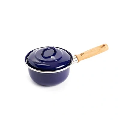 Afbeelding van BK Indigo Nederlandse geëmailleerde steelpan met deksel, 16cm/1,2 liter, inductie, ovenbestendig, vaatwasmachinebestendig, kobaltblauw