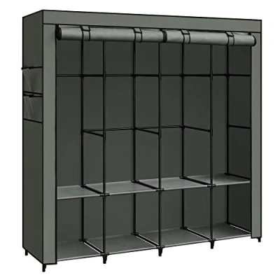 Afbeelding van Stoffen kledingkast 45 x 170 167 cm in saliegroen met ruime opbergruimte