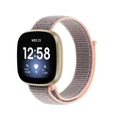Afbeelding van Fitbit Versa 3 &amp; Sense 1 Sport loop nylon bandje Zandroze