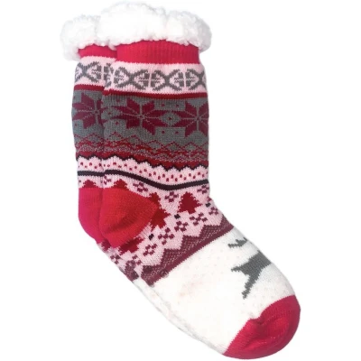 Afbeelding van Merino schapen Wollen sokken Roze met sneeuwvlok/Rendier maat 39/42 Huissokken Antislip Warme Winter