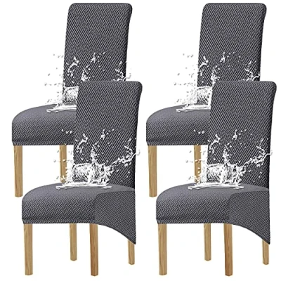 Afbeelding van KELUINA Waterdichte stoelhoezen voor eetkamerstoelen, XL, set van 2/4/6, verwijderbaar, wasbaar, stoel met hoge rug, jacquard, rekbaar (grijs (Gray1), 4)