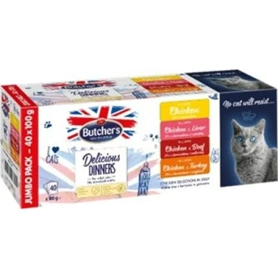 Afbeelding van 40 x 100 g Butcher&#039;s Delicious Dinners Kip selectie in Gelei nat kattenvoer