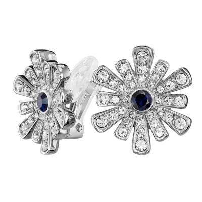 Afbeelding van Traveller Clip Oorbellen Oorclips Dames Zilverkleurig Kristal Blauw Bloem Geplatineerd 157605