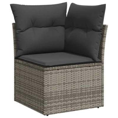 Afbeelding van vidaXL 8 Delige Tuin Sofa Set met Kussens Grijs Poly Rattan Acacia, 2 Zits Rattan, 3 Eet Acacia
