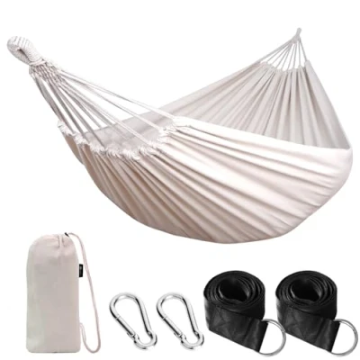 Afbeelding van Hangmat voor buiten, katoen, 210 x 150 cm, belastbaar tot 200 kg, Wit