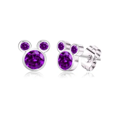 Afbeelding van Kaguyo Minnie Mouse oorbellen, 925 Sterling Zilver Amethist Blauw roze Zirkonia Mickey Stud Oorbellen voor Vrouwen Meisjes, Verjaardagscadeau (paars)