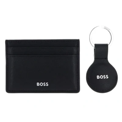 Afbeelding van BOSS Leren Kaarthouder Sleutelhanger Giftset Card Case &amp; Tracertag Black Zwart