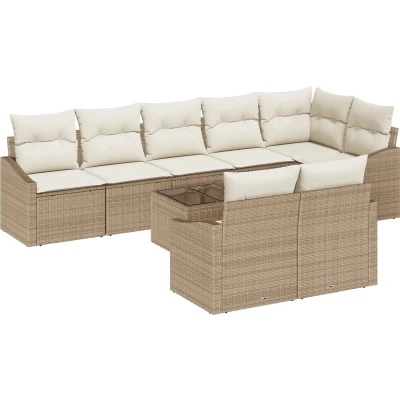 Afbeelding van vidaXL 9 delige tuinsofa set met kussens bruin poly rattan