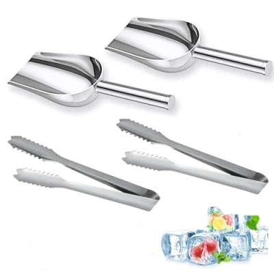 Afbeelding van 2 stuks roestvrij stalen ijspop en ijsblokjestang, set voor keuken, bar, buffet, zakschep, multifunctionele schep crushed ijsblokjes, suiker, meel, korrel, veelzijdig vaatwasmachinebestendig