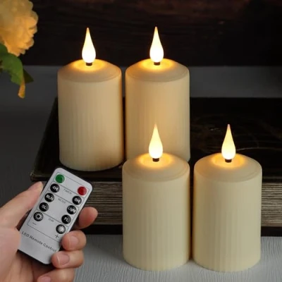 Afbeelding van FREEPOWER Led kaarsen met timer, afstandsbediening, flikkeren, outdoor, vlamloze stompkaarsen, werkt op batterijen, adventskrans, decoratie, 350 uur (diameter 5 x 10,5 cm)