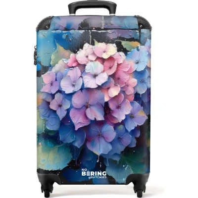Afbeelding van NoBoringSuitcases.com® Handbagage koffer lichtgewicht Reiskoffer trolley Hortensia bloemen in graffiti stijl Rolkoffer met wieltjes Past binnen 55x40x20 en 55x35x25