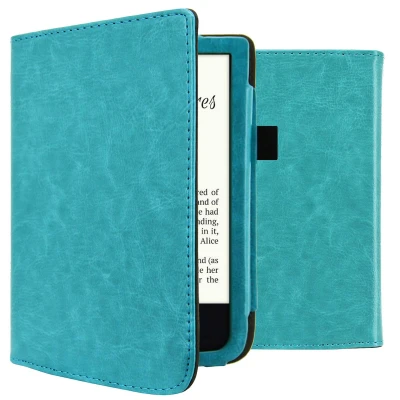 Afbeelding van Pocketbook Basic Lux 4 Hoes: imoshion Vegan Leather Bookcase Lichtblauw Kunstleder E Reader Hoezen