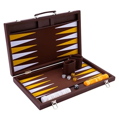 Afbeelding van Longfield Backgammon 18 &quot;, bruin/geel/wit ingelegd vilt