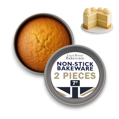 Afbeelding van 17,8 cm ronde Victoria sandwichspons cake tin pan twin pack, rechte zijde, vaste basis, superieure dubbel gecoate antistick, gemaakt in Engeland (7 inch)