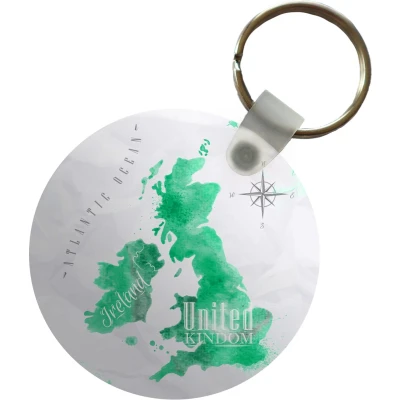 Afbeelding van Sleutelhanger Engeland Wereldkaart Waterverf Plastic Rond Uitdeelcadeautjes