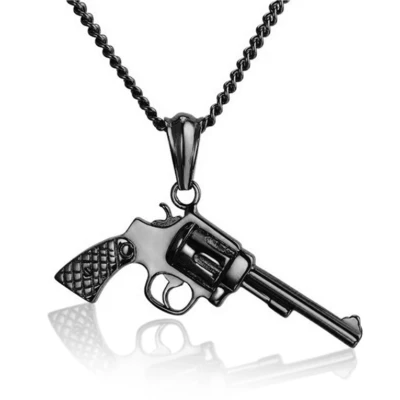 Afbeelding van Mendes kettinghanger Edelstaal Revolver Zwart