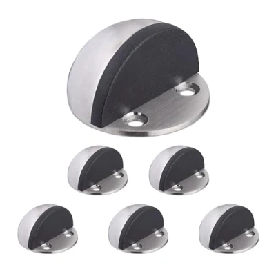 Afbeelding van Relaxdays deurstopper vloer set van 6 rvs zelfklevend / vloermontage kamerdeuren