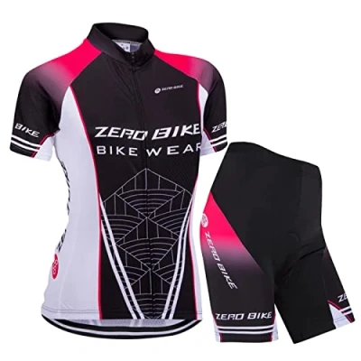 Afbeelding van Dames Fiets Fietsen Ademend Sneldrogend Jersey Set Cyclus Korte Mouw Jas + 3D Kussen Nauw Gevoerde Shorts Broek (Netwerk Zwart, S)